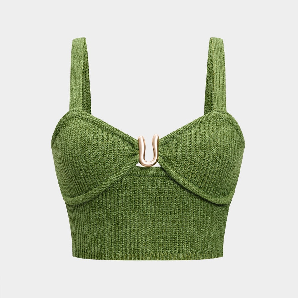 Green Knit Crop Top L mc5